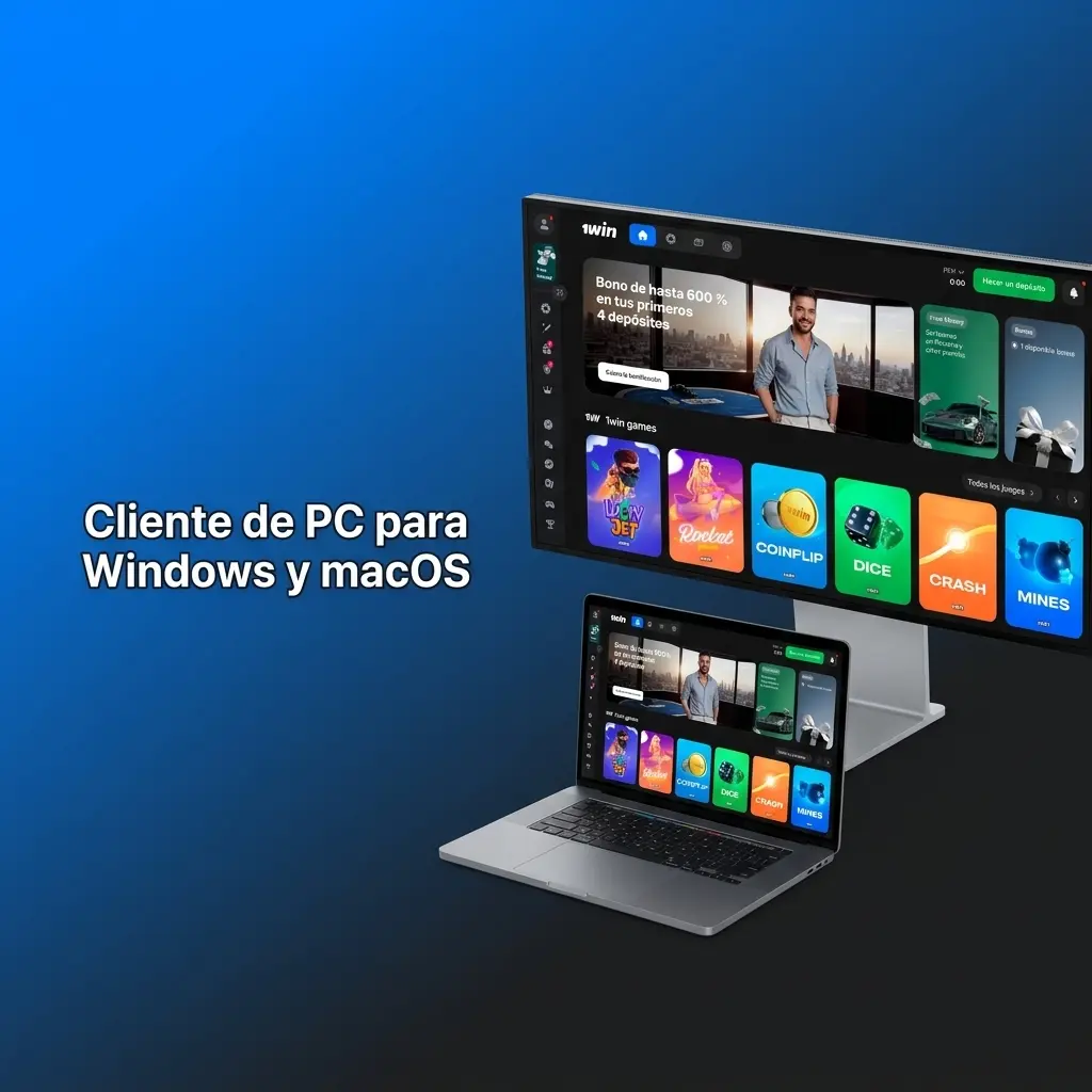 Acceso a 1win desde navegador web en PC con Windows y macOS sin aplicación de escritorio dedicada