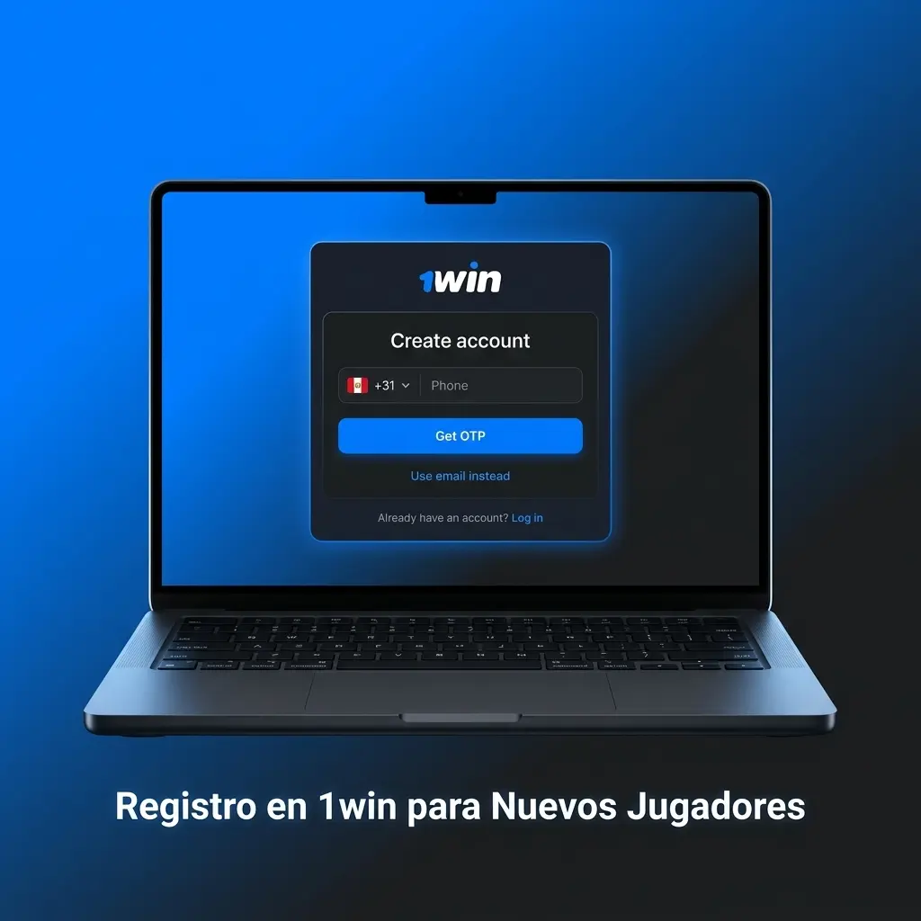 Pasos para registrarse en 1win Perú: formulario de creación de cuenta con opciones de teléfono, email o red social.