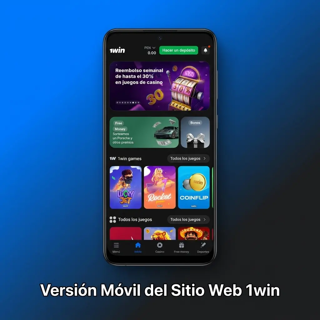Versión móvil de 1win accesible desde smartphone o tablet para apuestas deportivas y casino en línea