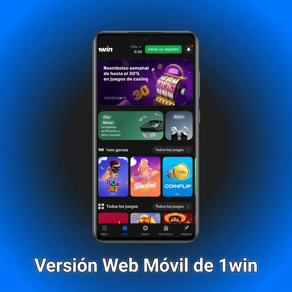 Versión web móvil de 1win accesible desde navegador sin descargas, compatible con Android, iOS y Windows Phone